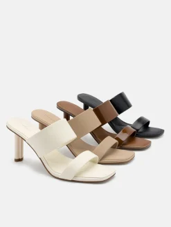 Leather Heel Sandals - Brown
