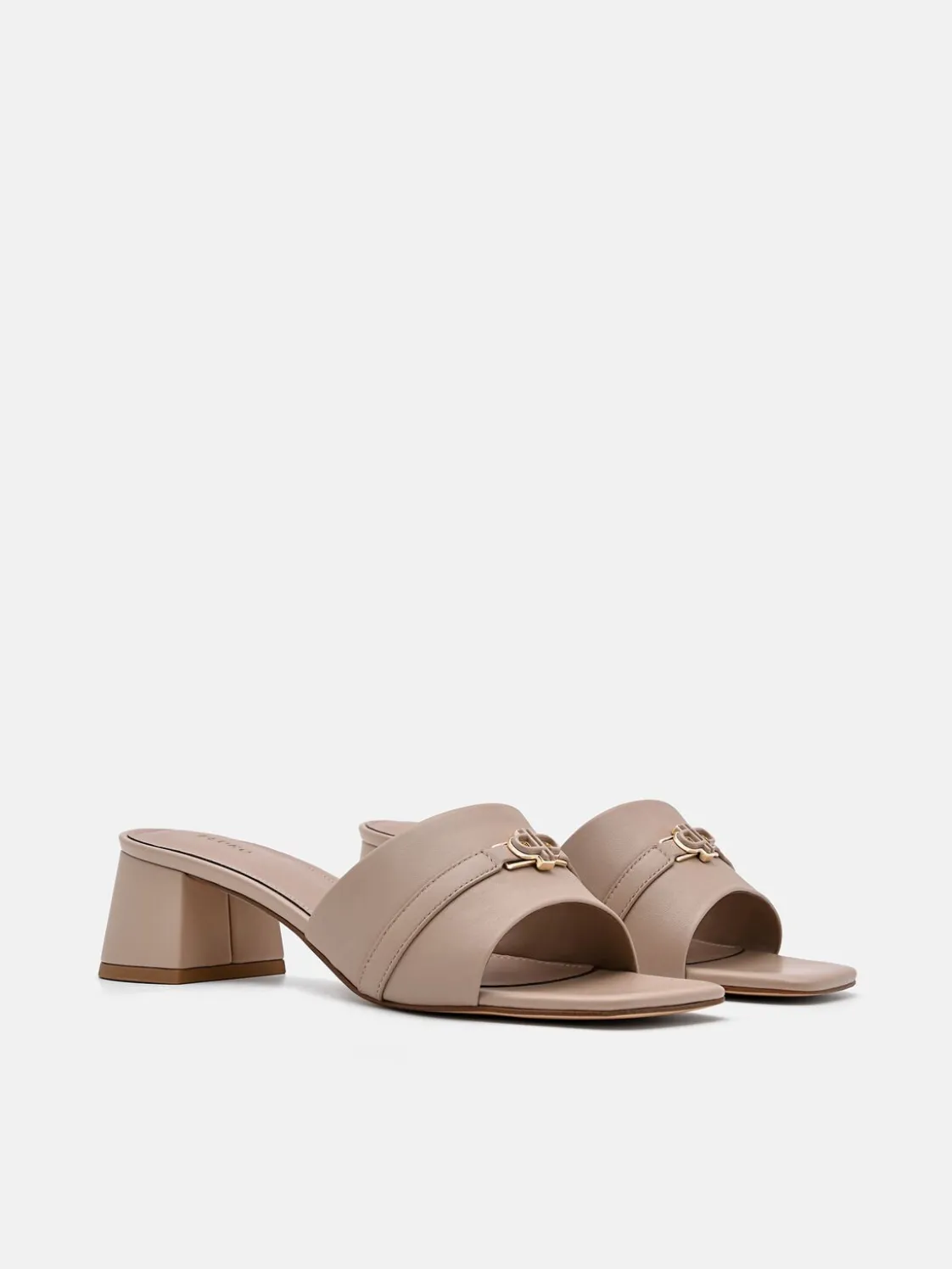 Leather Heel Sandals - Taupe