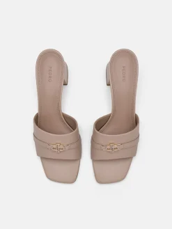 Leather Heel Sandals - Taupe