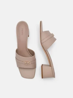 Leather Heel Sandals - Taupe