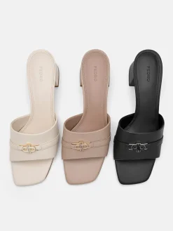 Leather Heel Sandals - Taupe