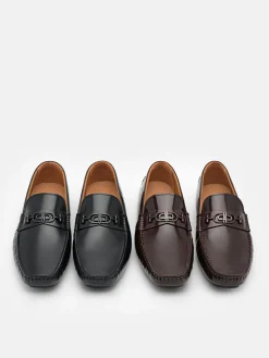 Leather Horsebit Driving Shoes - Black