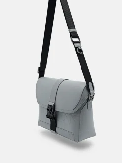 Leather Messenger Bag - Grey
