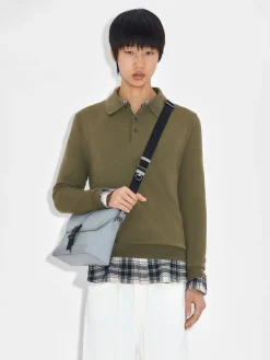 Leather Messenger Bag - Grey