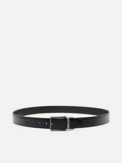 Leather Reversible Pin Belt - Black Textured