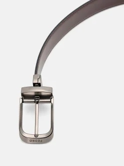 Leather Reversible Pin Belt - Black Tumble