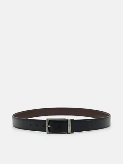 Leather Reversible Pin Belt - Black