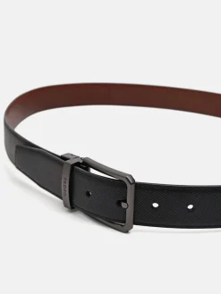 Leather Reversible Pin Belt - Black