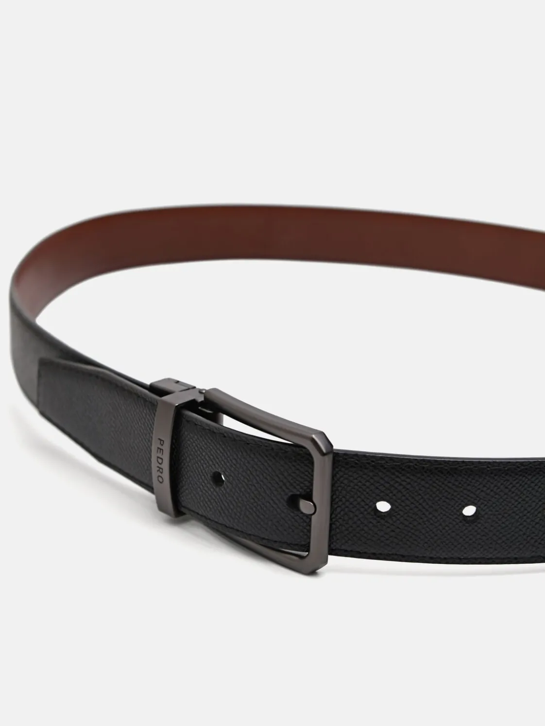 Leather Reversible Pin Belt - Black