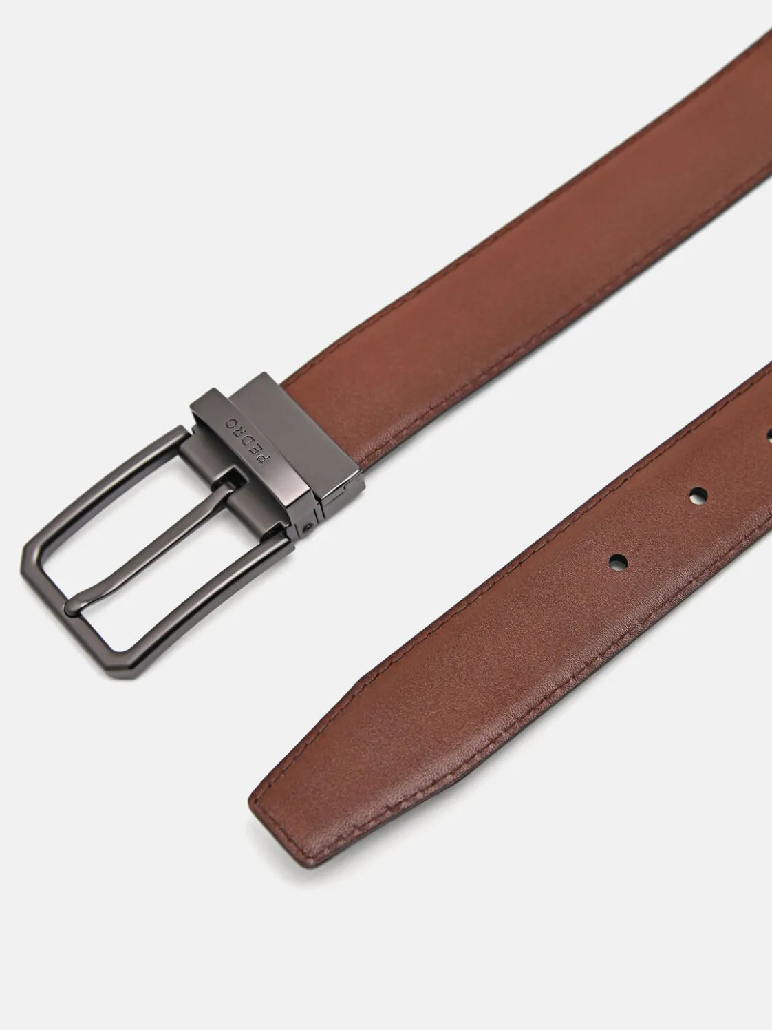 Leather Reversible Pin Belt - Black
