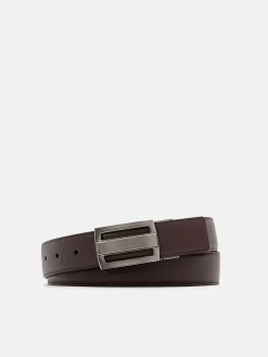 Leather Reversible Tang Belt - Dark Brown Saffiano
