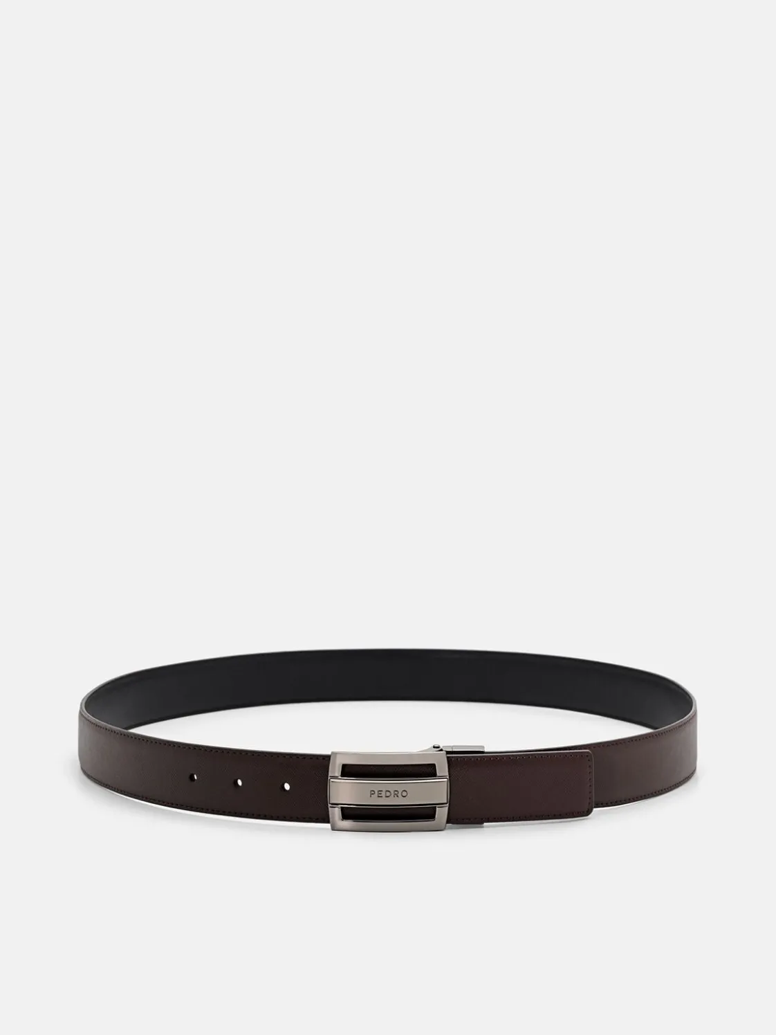 Leather Reversible Tang Belt - Dark Brown Saffiano
