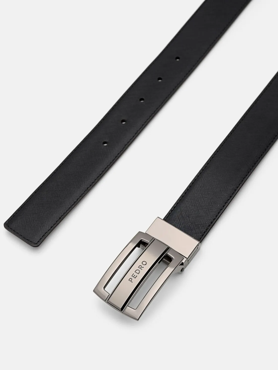 Leather Reversible Tang Belt - Dark Brown Saffiano