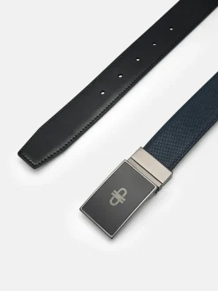 Leather Reversible Tang Belt - Navy