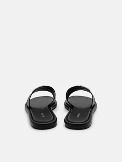 Leather Slide Sandals - Black