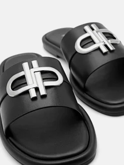 Leather Slide Sandals - Black