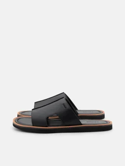 Leather Slide Sandals - Black