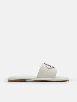 Leather Slide Sandals - Chalk