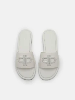 Leather Slide Sandals - Chalk