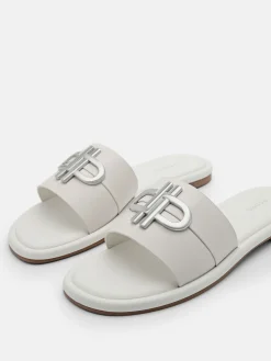 Leather Slide Sandals - Chalk