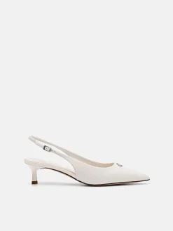 Leather Slingback Heel Pumps - Chalk