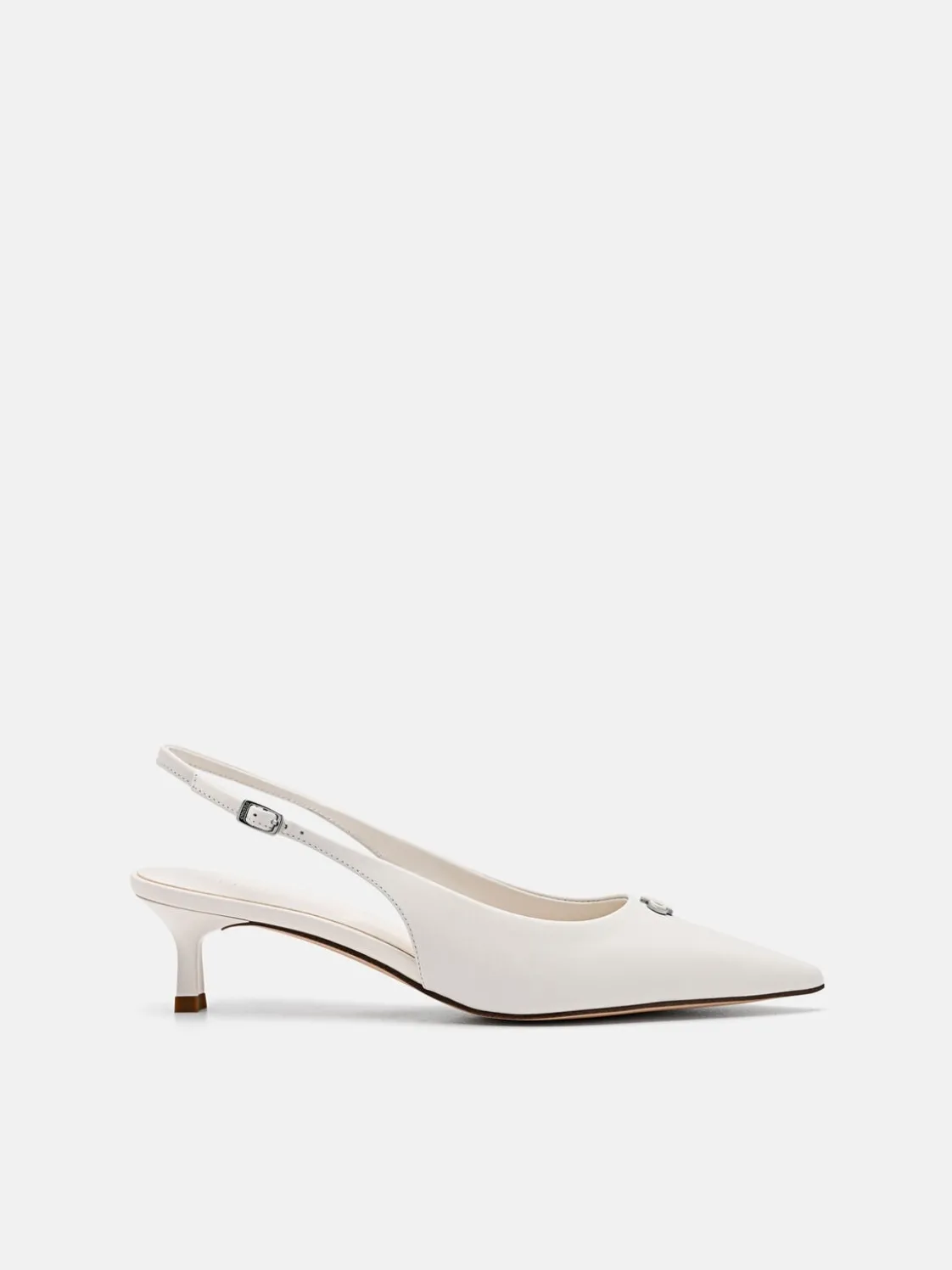 Leather Slingback Heel Pumps - Chalk