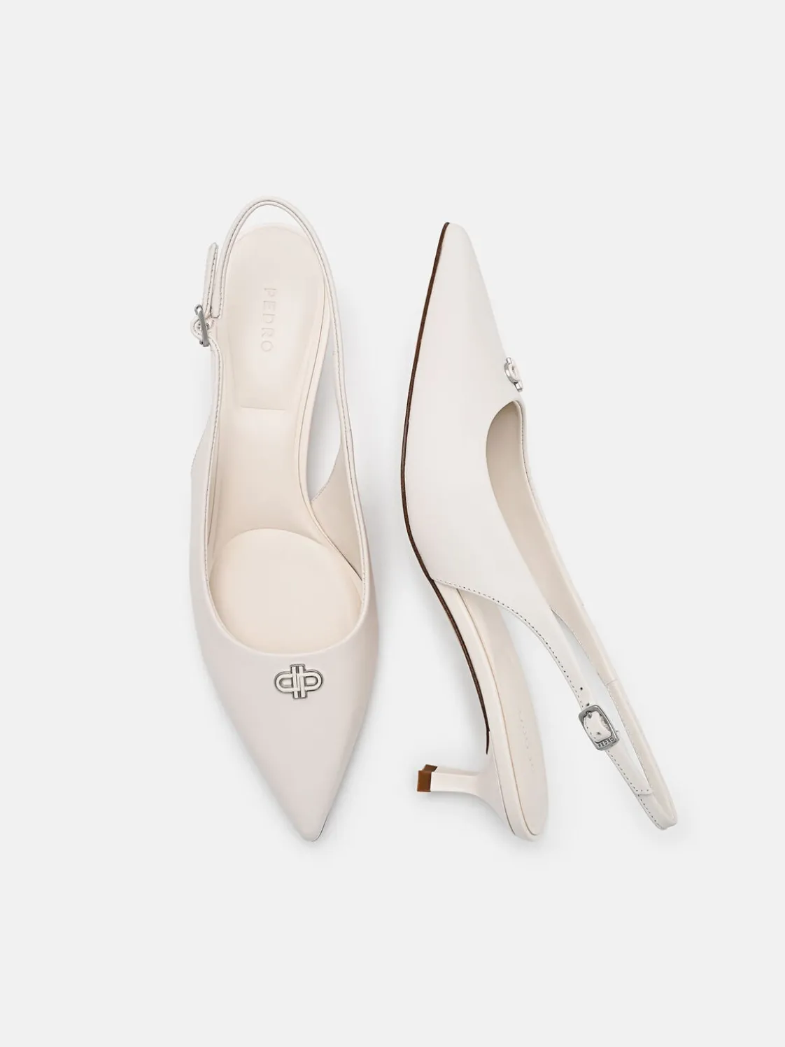 Leather Slingback Heel Pumps - Chalk