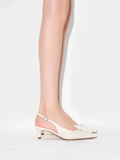 Leather Slingback Heel Pumps - Chalk