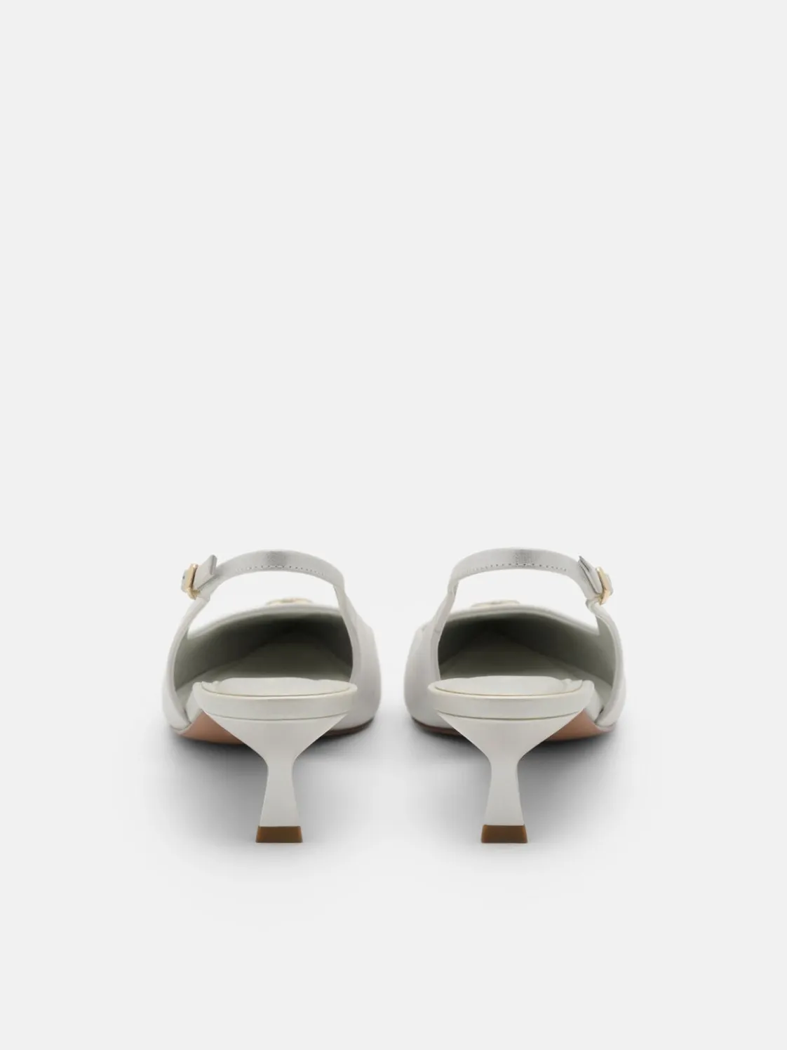 Leather Slingback Heel Pumps - Silver