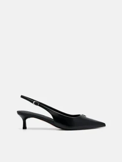 Leather Slingback Heel Pumps - Black