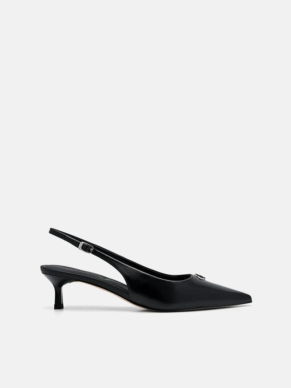 Leather Slingback Heel Pumps - Black