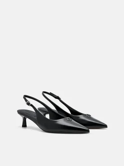 Leather Slingback Heel Pumps - Black