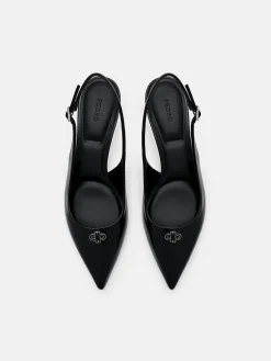 Leather Slingback Heel Pumps - Black