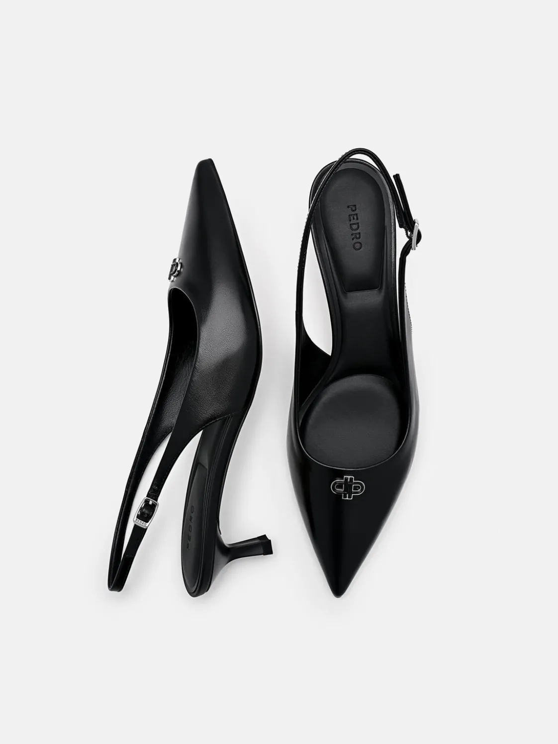 Leather Slingback Heel Pumps - Black