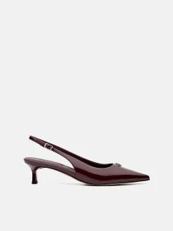 Leather Slingback Heel Pumps - Wine