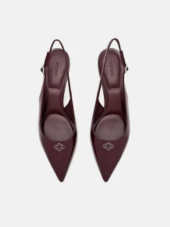 Leather Slingback Heel Pumps - Wine