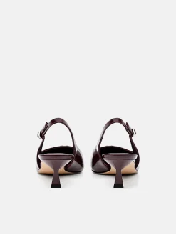 Leather Slingback Heel Pumps - Wine