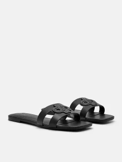 Leather Slip-On Sandals - Black