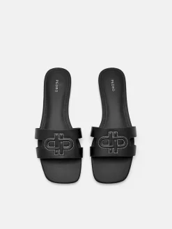 Leather Slip-On Sandals - Black