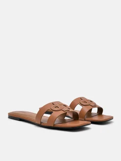Leather Slip-On Sandals - Cognac