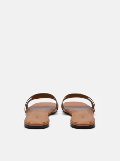 Leather Slip-On Sandals - Cognac