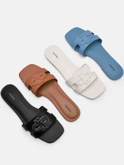 Leather Slip-On Sandals - Cognac