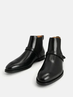 Leather Strapped Boots - Black