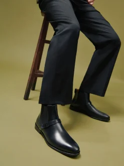 Leather Strapped Boots - Black
