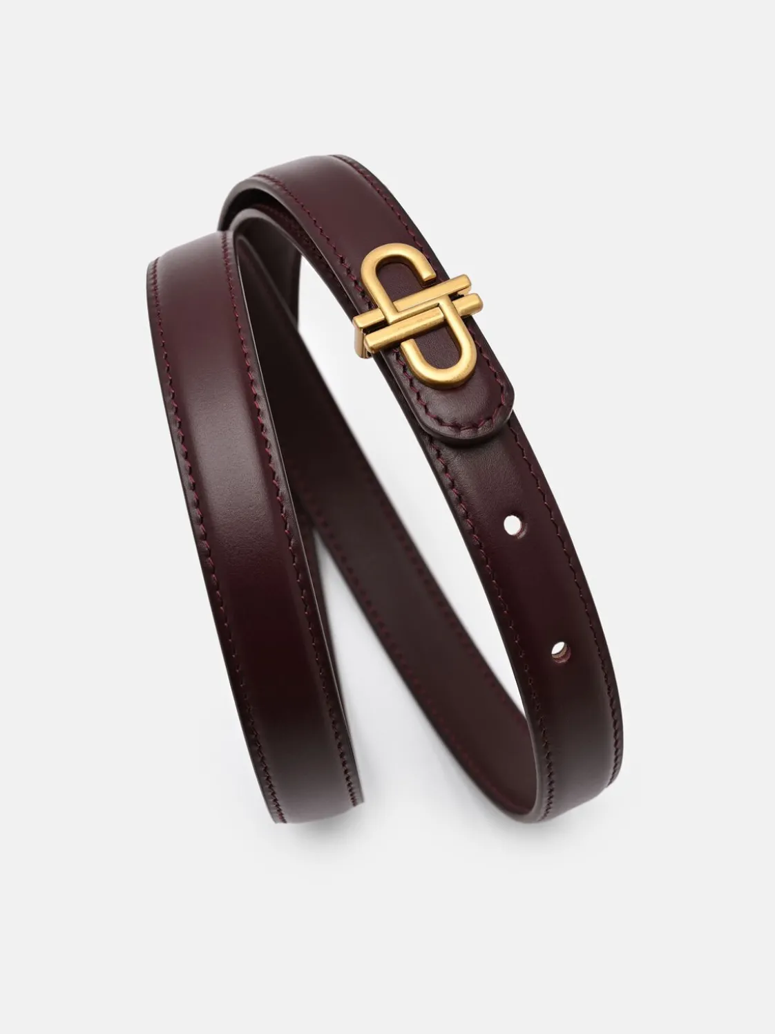 Leather Tang Belt - Burgundy