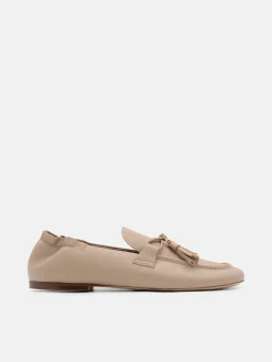 Leather Tassel Loafers - Taupe