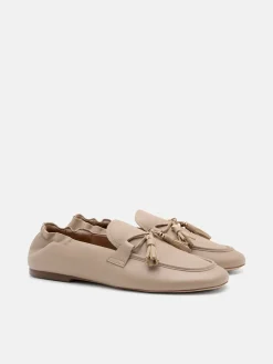 Leather Tassel Loafers - Taupe