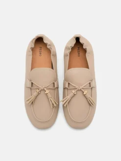 Leather Tassel Loafers - Taupe