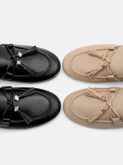 Leather Tassel Loafers - Taupe