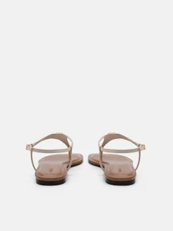 Leather T-Bar Sandals - Beige